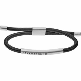 Bracelet Armani Exchange avec cordon noir et détails métalliques.