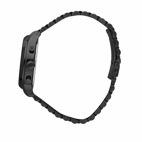 Vue latérale d'une montre en métal noir.