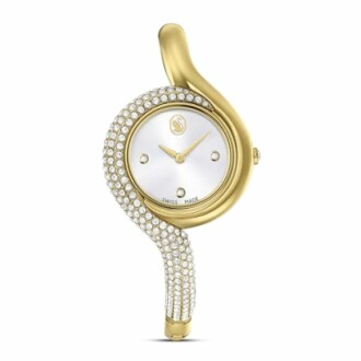 Montre suisse en or élégante avec cristaux.