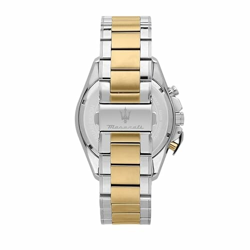Vue arrière d'une montre de luxe avec bracelet bicolore