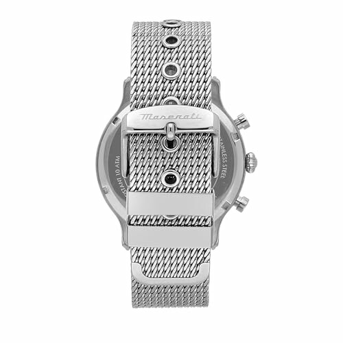 Vue arrière d'une montre Maserati avec bracelet en métal.