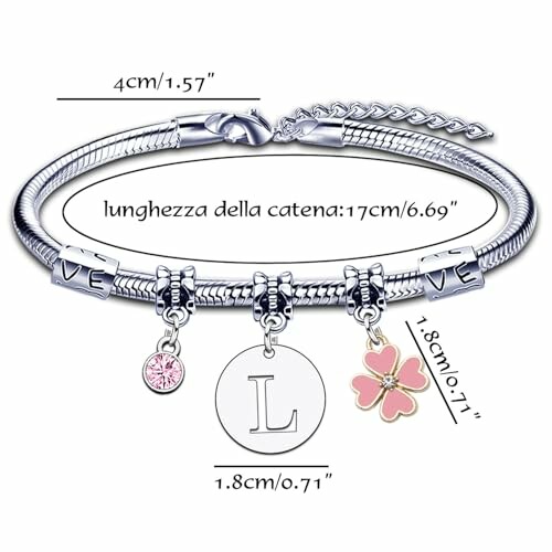 Bracelet en argent avec breloques et dimensions