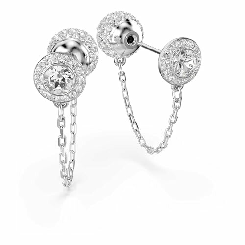 Boucles d'oreilles en argent avec diamants et chaîne.