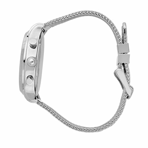 Montre en argent vue de côté avec bracelet métallique.