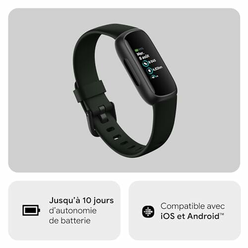 Montre connectée avec écran affichant l'autonomie de la batterie.