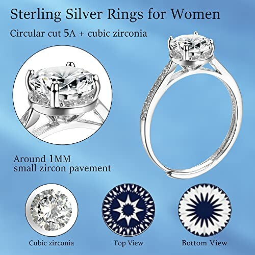 Anneaux en argent sterling avec zircon cubique pour femmes
