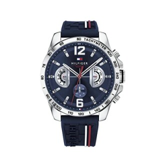 Montre homme Tommy Hilfiger avec bracelet bleu et cadran multifonction.